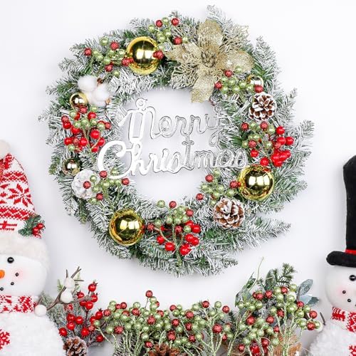 Fangoo 20 Pack 7 Inch Artificial Green Red Berry Picks for Christmas Tree