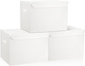 Bagnizer Large 17" 42 Quarts Collapsible Stackable Storage Bins with Lids [3-Pack] Foldable Fabric Linen Storage Boxes Cube, Closet Organizer Baskets with Label (16.7 x 12 x 12, White)