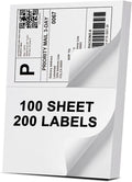 Address Labels, 2 UP Shipping Stickers for Laser & Inkjet Printers,8.5" x 5.5" Shipping Mailing Labels, 2 per Page Shipping Labels, 5 1/2 x 8 1/2 Half Sheet Labels, 200 Labels