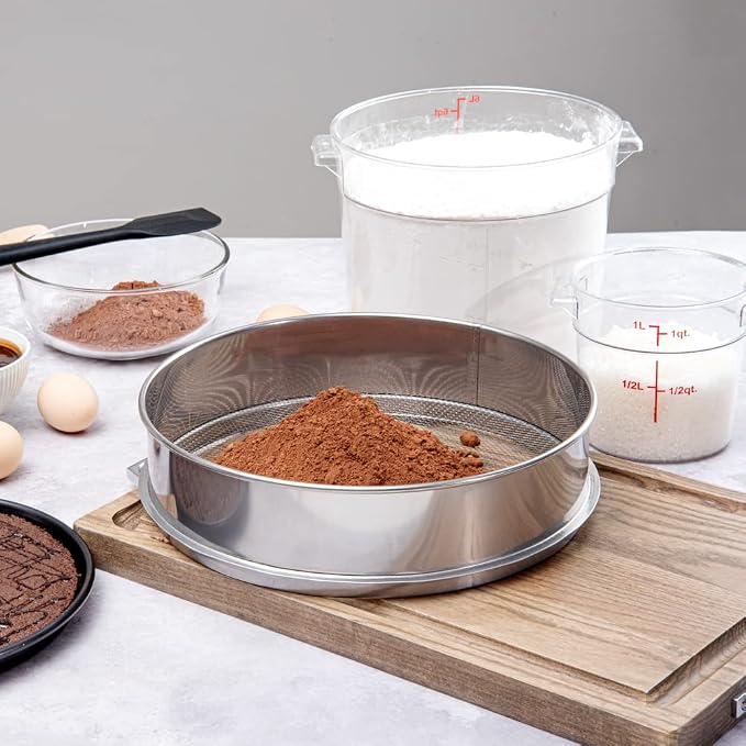 Restaurantware Met Lux 12 Inch Sifter Strainer 1 Durable Flour Sieve - Easy To Use 3mm Holes Aluminum Extra Fine Mesh Strainer Withstands Cold Temperatures