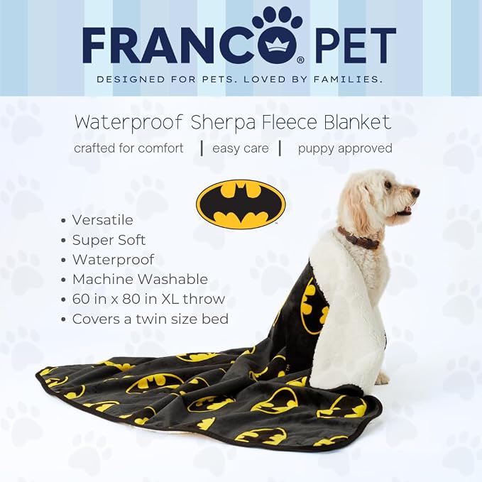 Batman DC Comics Waterproof Dog Bed Cover, XL 60x80 Pet Blanket for Furniture Bed Couch Sofa, (Officially Licensed) by Franco