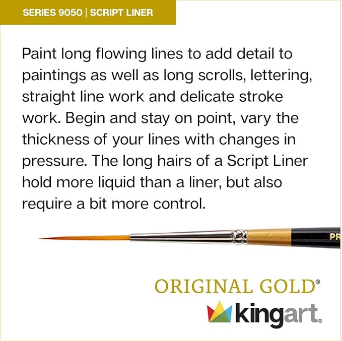 KINGART Premium Original Gold Series Handcrafted Golden Taklon Multimedia Artist Brushes, Set of 12, Black Glosss Handle, for Oil, Acrylic, Watercolor & Gouache Paints