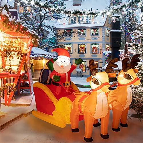 Sunnyglade 4.5x7FT LED Christmas Inflatables Santa & Reindeer Outdoor Decor