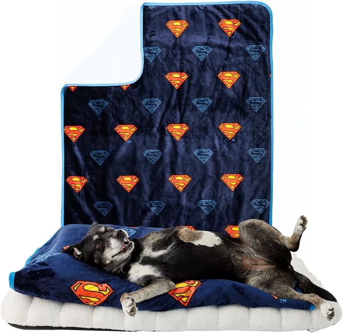 Superman DC Comics Waterproof Dog Bed Cover, Large 50x60 Pet Blanket for Furniture Bed Couch Sofa, (Officially Licensed) by Franco