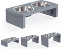 Elevated Dog Bowls, Bamboo Raised Dog Bowl for Dogs, with 2 Stainless Steel Bowls (Grey, Small: 4'' Tall-20oz Bowl)