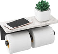 Gypie Toilet Paper Holder with Shelf, New Upgrade Double Toilet Paper Holder with Storage, Marble Roll Toilet Paper Wall Mount for Bathroom Washroom(Black)