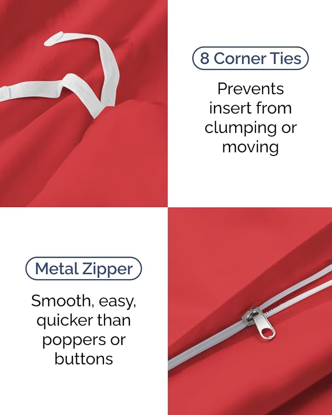 Duvet Cover Twin/Twin XL Size Set - Extra Soft Twin/Twin XL Duvet Cover 68" x 90" with 1 Pillow Sham for Women, Men, Kids & Teens - Breathable, Easy-Care & Fade Free w/ Zipper Closures & Ties (Red)