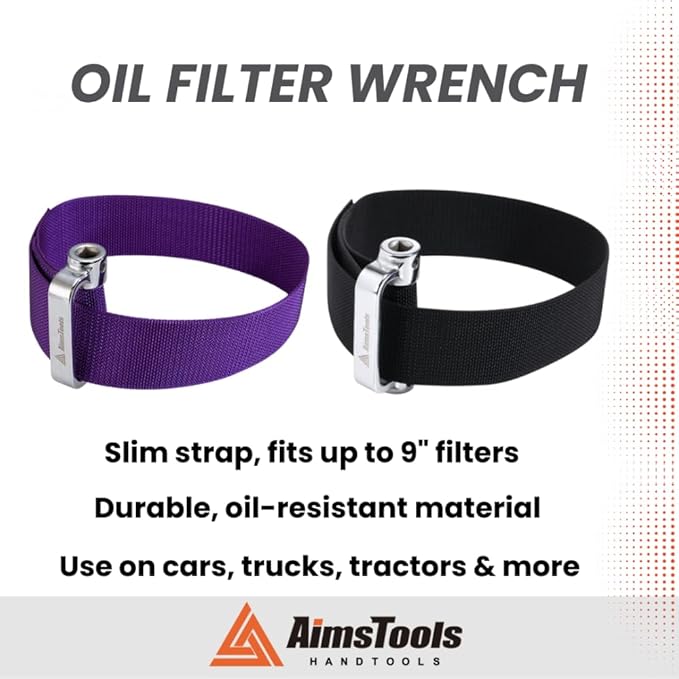 Oil Filter Wrench Strap, Nylon Heavy Duty Removal Tool, Fits into Tight Areas, Non Slip Adjustable Band for Diesel, Truck, Automotive Accessories, Up to 9"(229mm), Purple