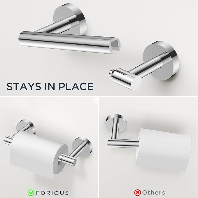 FORIOUS Bathroom Hardware Accessories Set, SUS304 Stainless Steel Towel Bar Set, Modern Towel Racks Holder for Bathroom, Toilet Paper Holder Wall Mounted 4 Pieces(18" Bar, Chrome)