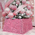 XmasExp Christmas Tree Collar, 24 inch Sequin Tree Skirt Stand Base Cover for Home Decor, Medium Size 4 Piece Rose Pink