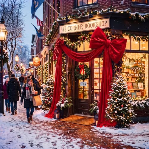 118 x 47 Extra Large Christmas Red Velevt Bow Outdoor