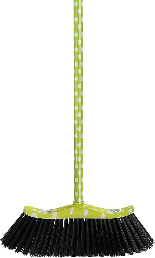 Superio Polka Dot Printed Broom, 2-Pack, Premium Black Plastic Bristles, Heavy-Duty Household & Outdoors, Easy Swiping, Multi-Surface, USA Wooden Handle, 12 Inch Sweeping Head