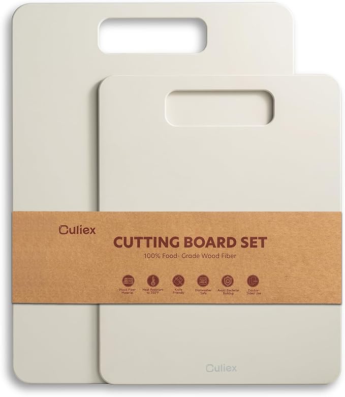 Wood Fiber Cutting Board Set of 2, Dishwasher Safe, Non-Toxic | BPA-Free Composite Cutting Board for Kitchen, Non-Slip, Non-Porous Chopping Board for Meat Vegetable Fruit Bread - Oatmeal