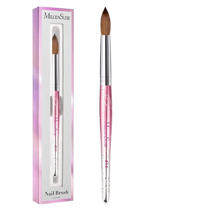 MelodySusie Kolinsky Acrylic Nail Brush, 100% Pure Kolinsky Hair, Professional Nail Brush for Acrylic Powder Nail Extension and 3D Nail Carving, for DIY Home Salon, Size 14