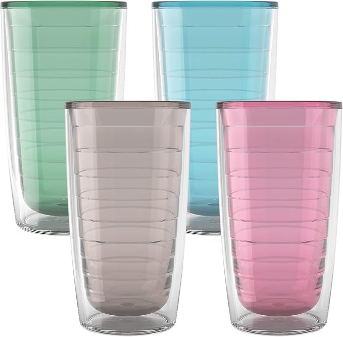 Tervis Clear & Colorful Tabletop - Bayou View Collection Made in USA Double Walled Insulated Tumbler Travel Cup Keeps Drinks Cold & Hot, 16oz - 4pk, Assorted Pastels | Made in USA, Double-wall Insulated, Shatterproof, BPA-Free, Dishwasher Safe, Fits Mo...