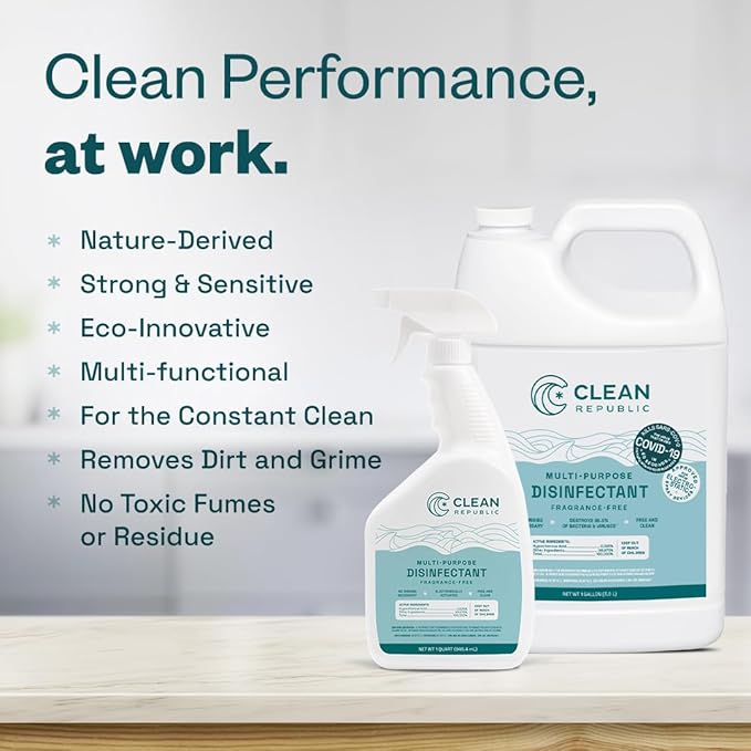Clean Republic Multi-Purpose Disinfectant, Hypochlorous Acid Cleaning Spray, 32 Fluid Ounce Bottle