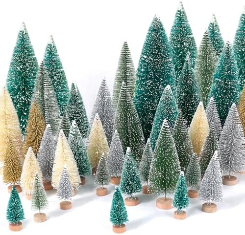 30Pcs Mini Christmas Trees Artificial Christmas Tree Bottle Brush Trees with Wooden Base for Decor Christmas Party Home Table Craft Decorations(Multicolor)