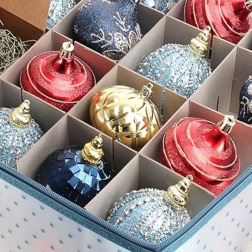 Large Christmas Ornament Storage Box With Adjustable Dividers - Plastic Ornament Storage Container For 128 Holiday Ornaments or Decorations - By Hearth & Harbor