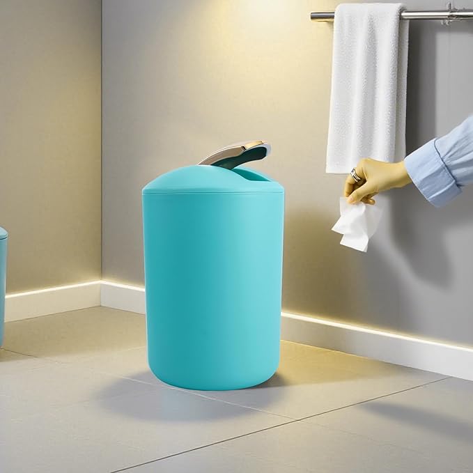 9 Pieces Teal Bathroom Accessories Set Gorgeous Gold Bathroom Set, Trash Can, Toilet Brush, Soap Dispenser, Toothbrush Holder, Soap Dish, Tumber, Qtip Holder, Tray, Sink Countertop Set