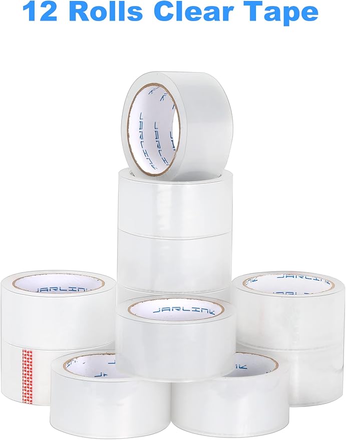 JARLINK 12 Rolls Clear Packing Tape, Heavy Duty Packaging Tape | 1.88 Inches Wide and 55 Yards per Roll, 660 Total Yards. Value Bulk Pack Clear Box Sealing Tape for Shipping