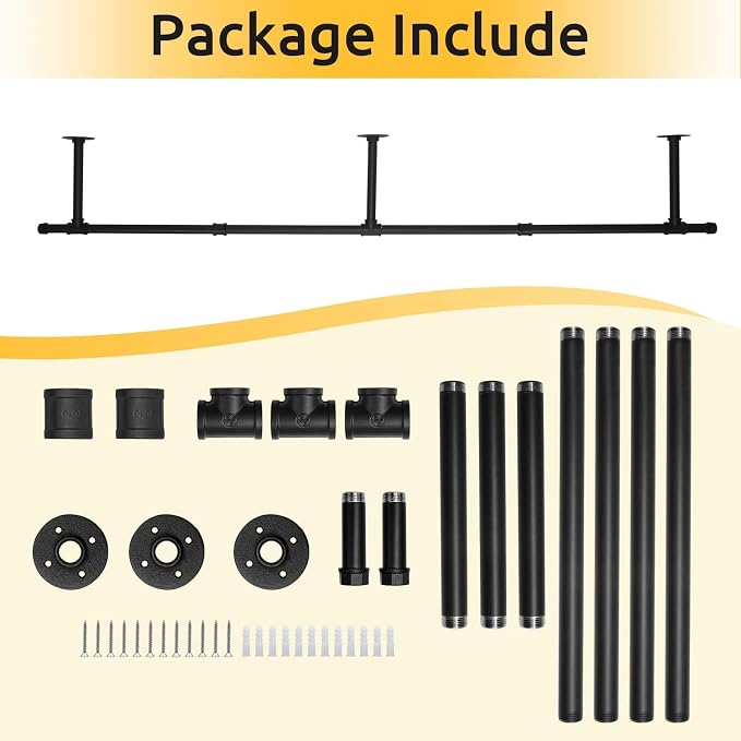 Oroonoko Industrial Pipe Clothes Rack, Heavy Duty 60inch Iron Garment Rack Ceiling Mounted,Rustic Saving Space Clothes Bar Multi-Purpose Hanging Rod for Bedroom,Closet,Laundry Room and Plants hanging