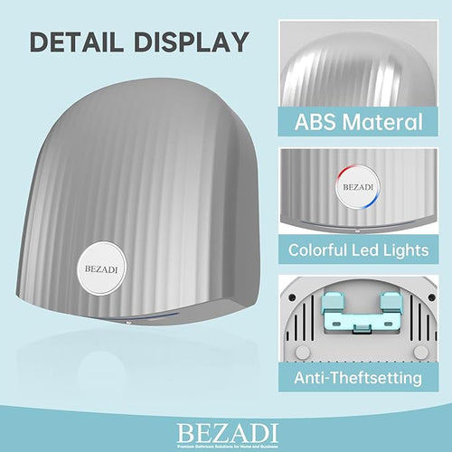1200W Commercial Hand Dryer, High-Speed Hot & Cold Wind, Wall Mounted, Automatic Hand Dryer for Home, Bathroom, Industry - 110V, Silver, ABS Material