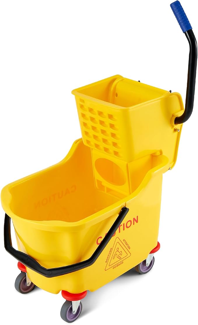 Garvee Commercial Mop Bucket with Side Press Wringer on Wheels, 35 Quart Capacity for Floor Cleaning, Kitchens, Restaurants, and Janitorial Use, Yellow, Polypropylene