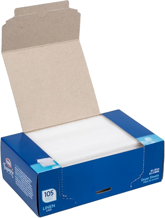 Clorox Fraganzia Fabric Softener Dryer Sheets Wrinkle Reducing Anti Static Softens Fabrics Fresh Smelling Clothes Clean Linen Scent 105 Count Single Box for Home Dorm and Laundry Room Use