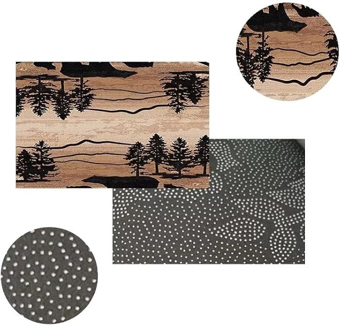 Rustic Bear Round Rugs 4ft for Laundry Room Dining Room Bathroom Circular Western Wildlife Bear Carpet Non-Slip Lodge Cabin Bear Indoor Area Rug