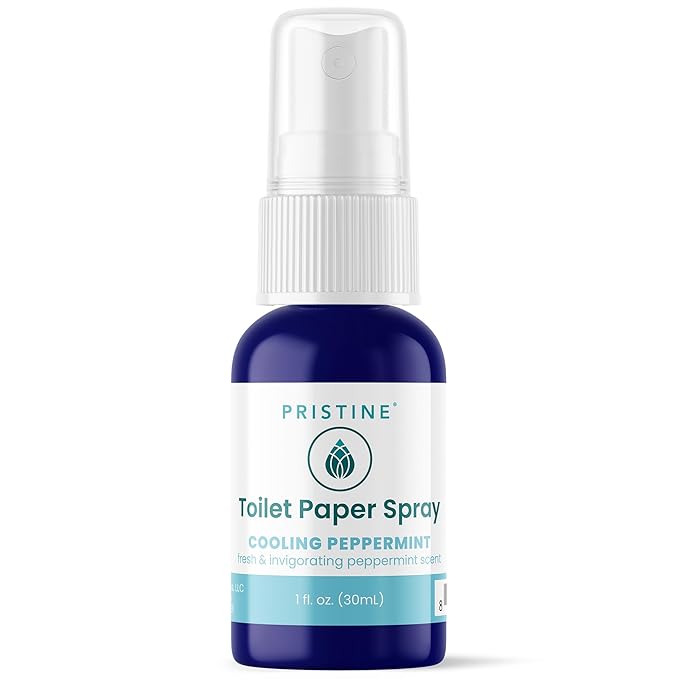 PRISTINE Toilet Paper Spray, As Seen on Shark Tank, Flushable Wipe Alternative, Personal Cleansing Bathroom Spray for Regular Toilet Tissue, Bidet Alternative, Made in USA, Cooling Peppermint, 1oz