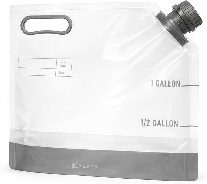 Restaurantware Cater Tek 1 Gallon Water Containers 10 Drink Bags - Collapsible Includes Tamper-Evident Caps Clear Plastic Beverage Bags For Catered Events Camping or Hiking Durable Handle