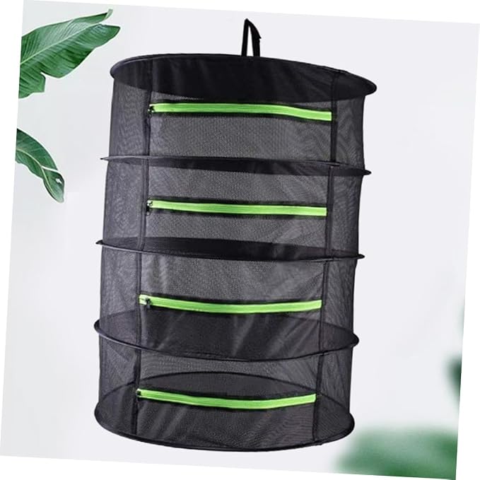 4-Layers Drying Net with Zipper, Folding Laundry Dryer Storage Bag for Fruits and Vegetables, 60cm Diameter Mesh Drying Rack for Indoor and Outdoor Use