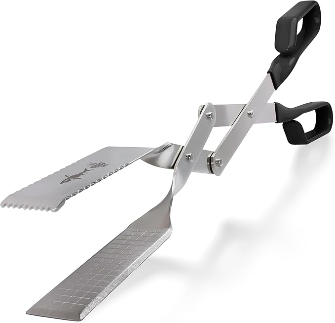 Grill Tongs - 17 inch Black. Professional steak grilling utensil. Long reach Barbeque Grilling Tongs. Ideal for steak, fish, burger, and sausage