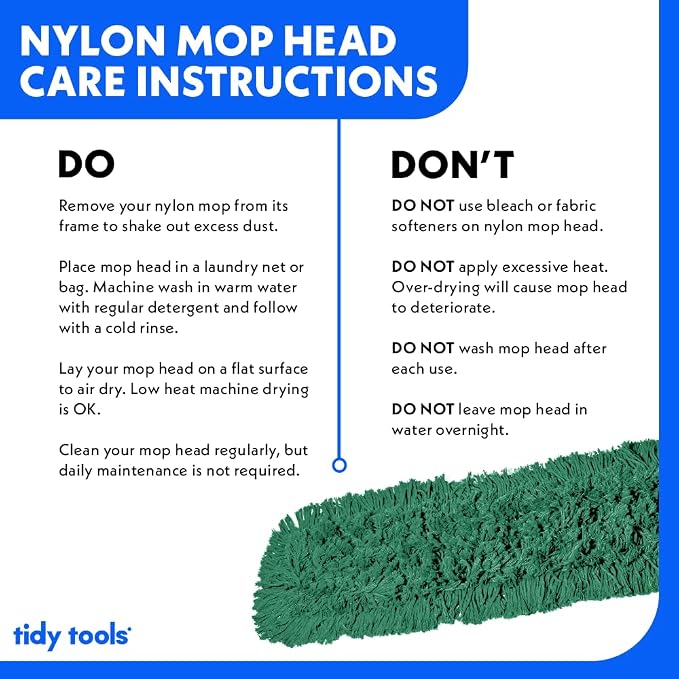 Commercial Dust Mop Replacement Head - 24 x 5 in. Cotton Nylon Reusable Mop Head- Industrial Dust Mop Refill for Floor Cleaning & Janitorial Supplies, Green