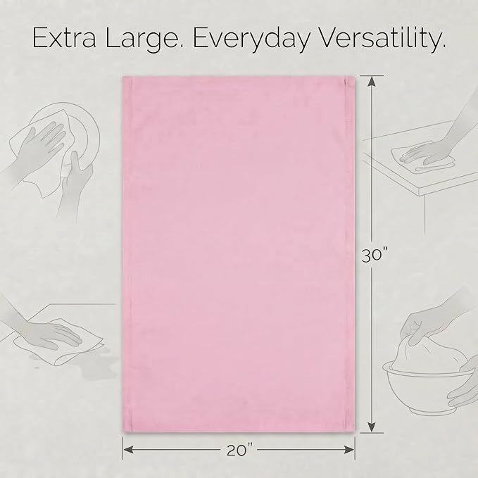 Urban Villa Kitchen Towels 100% Cotton Dish Towels for Kitchen(Set of 6) 20”x30” Dish Cloths Highly Absorbent Kitchen Linen Set with Hanging Loop Perfect for Drying Dishes Cleaning Hand Towels – Pink