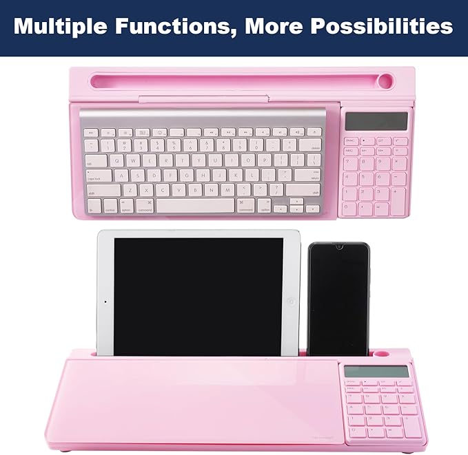 Small Glass Desktop Whiteboard Dry-Erase-Board - Computer Keyboard Stand with Calculator White Board Surface Pad with Drawer, Desk Organizers with Accessories for Office, Home, School Supplies - Pink