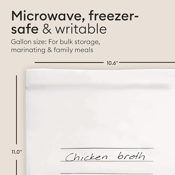 Vove Compostable Gallon Bags 30 Ct, Heavy-Duty Plastic-Free Zip Bags for Bulk Food Storage and Freezer Meal Prep, PFAS-Free and BPI Certified, Leakproof Airtight Seal, Plant-Based