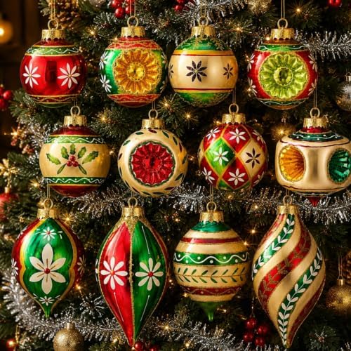 12 Pcs Vintage Glass Christmas Ornament Reflector Decor, Classic
