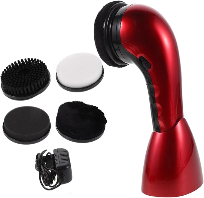 Electric Shoe Polisher Brush Machine 710 Red Plug-in Battery Powered | Fiber Sponge Plastic Replacement Heads, Automatic Polishing and Deep Cleansing, for Footwear and Canvas Shoes at Home