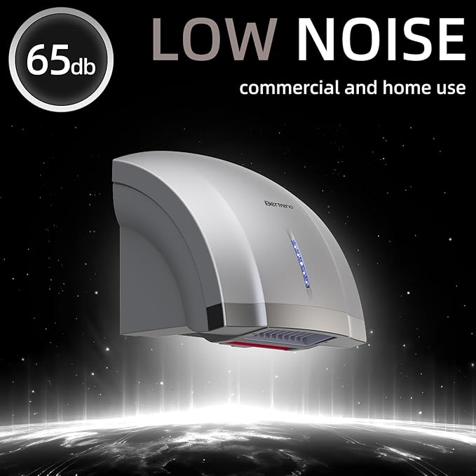 Commercial Hand Dryer Electric Compact Hand Dryer for Bathrooms Commercial 1800W High Speed Hand Dryer with Hot Cold Air and Noise Reduction 110V Silver