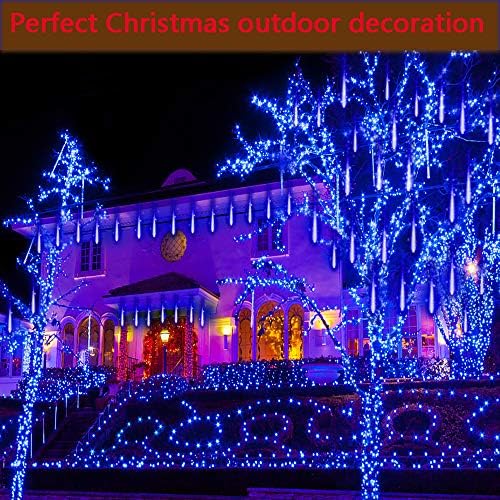 Blue Icicle Lights for Outside, 40-Tube Meteor Shower Lights for Chrismtas