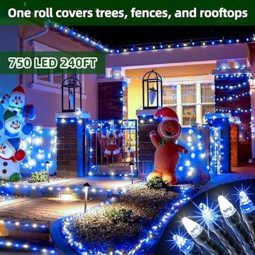 750 LED 240FT Christmas String Lights Outdoor, 12 Modes, Blue & Cool White