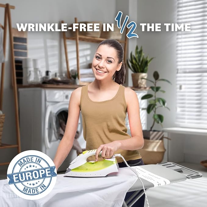 Bartnelli Heavy Duty Ironing Board 48x15 | Designed & Made in Europe with Patent Technology, Turbo & Park Zone, Features: 4 Layer Cover &Pad,Height-Adjustable,4 Premium Steel Legs,Upgraded Iron Rest.