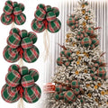 4 Set Large Green Buffalo Plaid Christmas Ball Cluster Fabric Ball Ornament