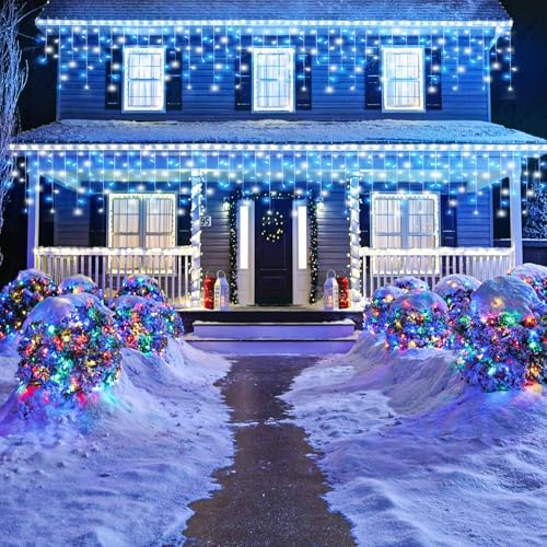 Blue and White Christmas Lights 66ft 640 LED Icicle Lights for Outside