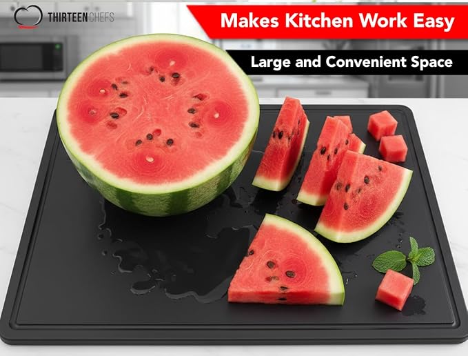 Commercial Grade Large 20 x 15 Black Cutting Board with Groove - 1/2" Thick HDPE for Grilling, BBQ, Steaks and Meats - NSF Approved for Food Service Kitchens