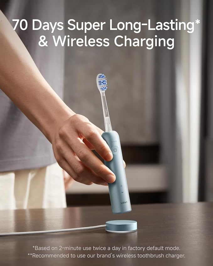 Laifen Wave Pro Sonic Toothbrush, 60° Oscillation & Pressure Sensor, Blue | Aluminum Material, APP Connectivity, 2 Replacement Brush Heads, 70-Day Battery, Travel Friendly, Wireless Charging, Easy Grip