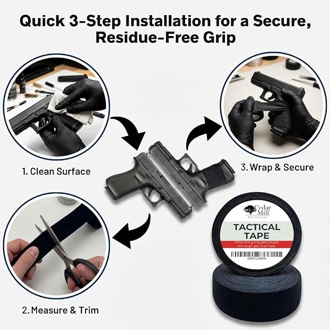 Cedar Mill Magazine Gun Tape - Water-Resistant Gun Grip Tape to Improve Handles & Protect from Scratches & Smudges - Non-Slip, Non-Reflective Tactical Tape for Guns, Rifles & Shotguns