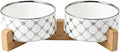 TRUVIC Ceramic Dog Bowl Set of 2 with Wood Stand, Silver Claw Pattern Dog Food and Water Bowl Set, 3.5 Cup/28 oz Puppy Food Bowls for Medium Dogs, Dishwasher Safe