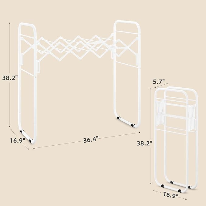 STORAGE MANIAC Clothes Drying Rack Foldable for Indoor Outdoor Use, White | 13 Drying Rails Accordion | Antirust Metal Free-Standing Laundry Drying Rack for Clothing Towels | 16.9"D x 36.4"W x 38.2"H